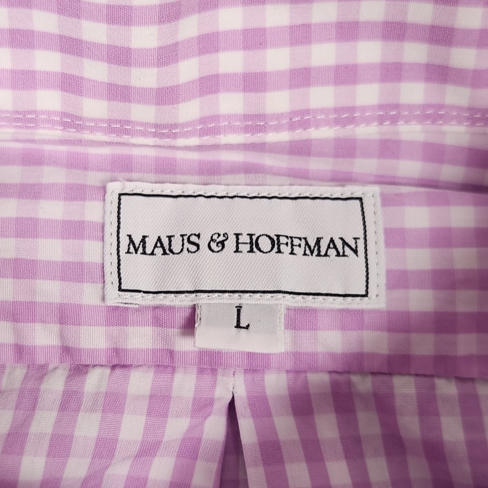 Maus Hoffman Shirt Mens Large Pink Check Pattern Short Sleeve Button Down USA - Picture 4 of 12